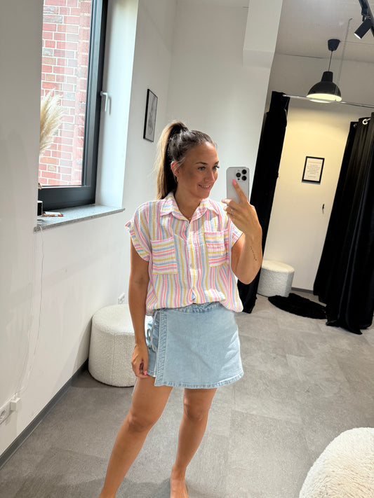 MUSSELINBLUSE -5561- GESTREIFT BLAU