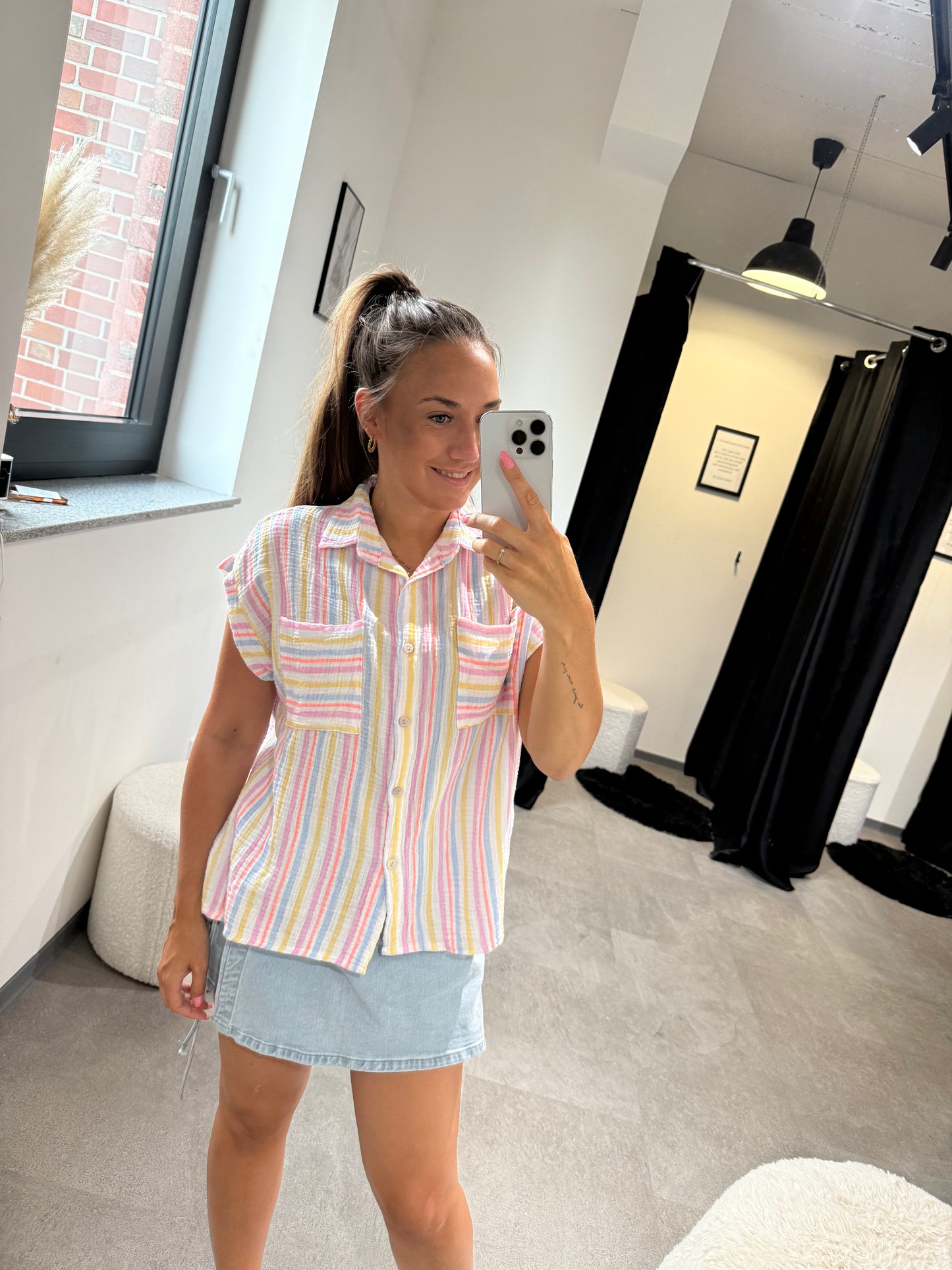 MUSSELINBLUSE -5561- GESTREIFT BLAU