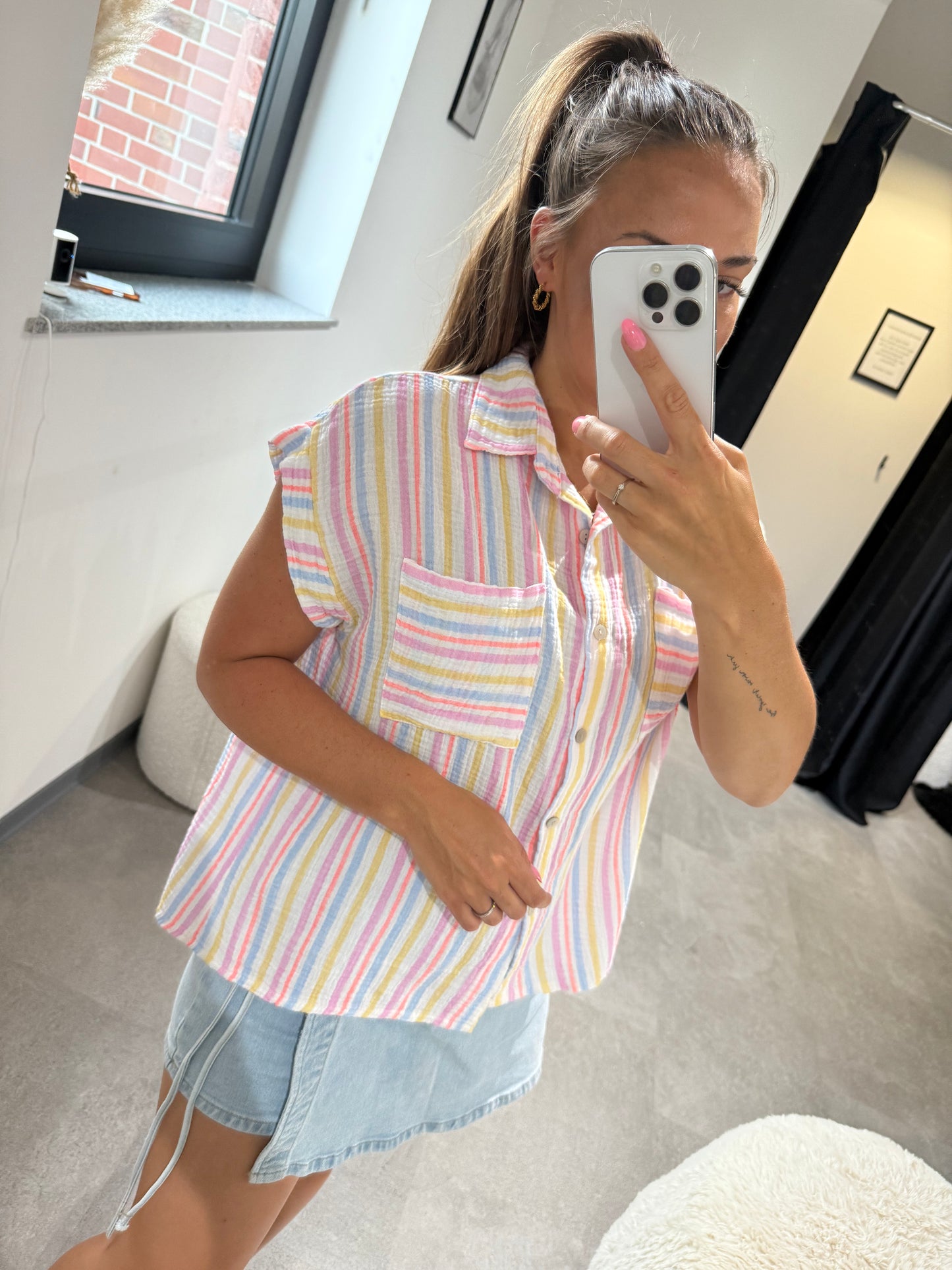 MUSSELINBLUSE -5561- GESTREIFT BLAU