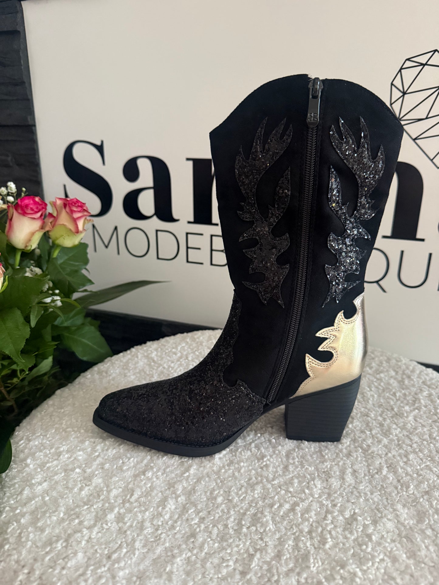 BOOTS -6664- SCHWARZ GLITZER