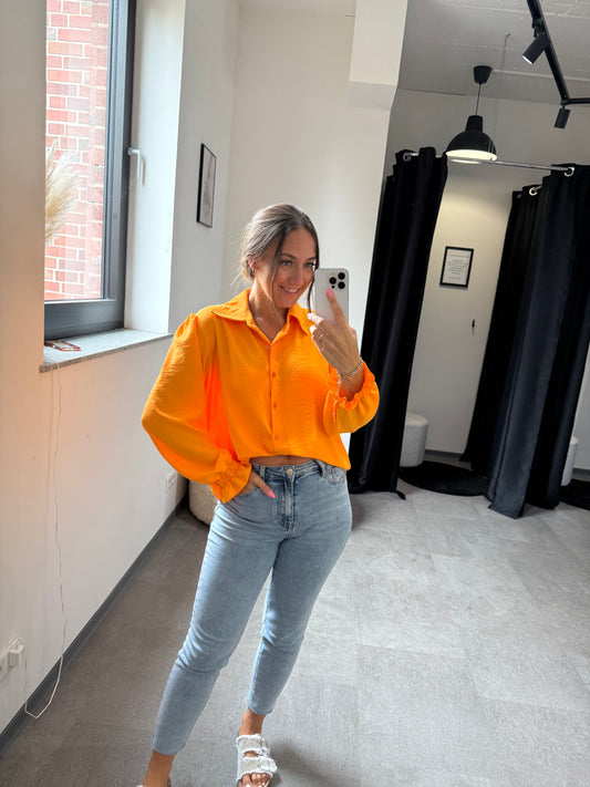 Bluse Basic mit gerafftem Ärmel -3448- ORANGE - Sarahs Modeboutique