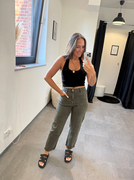 MOM JEANS REDIAL -5899- KHAKI - Sarahs Modeboutique