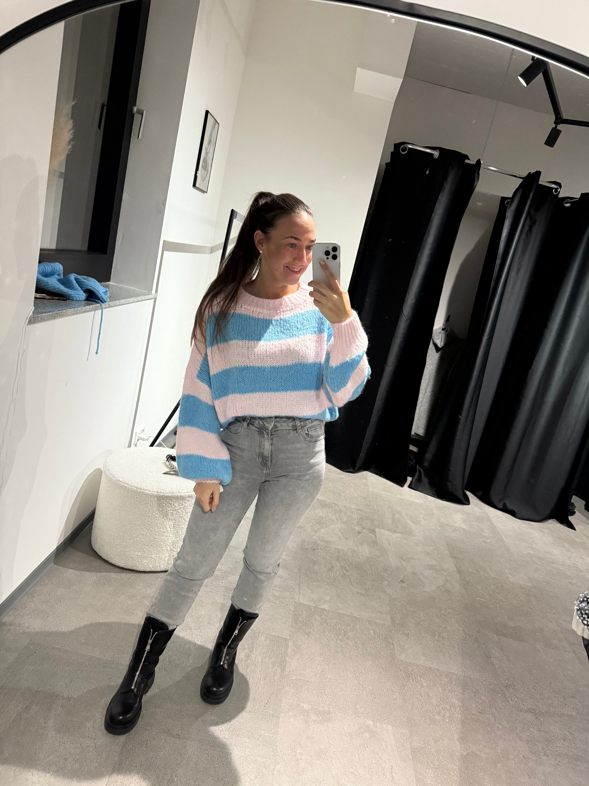 Pulli mit Kapuze -8819- rosa/blau - Sarahs Modeboutique