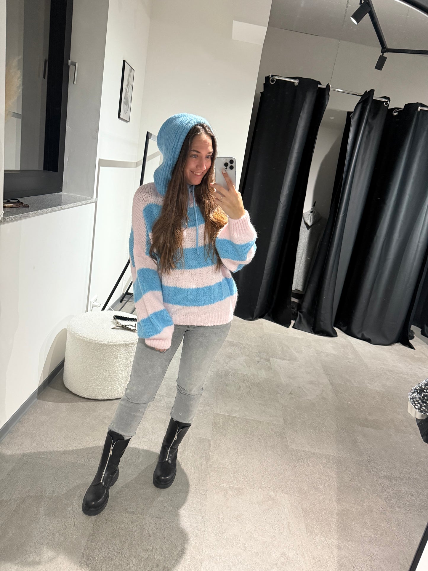 Pulli mit Kapuze -8819- rosa/blau - Sarahs Modeboutique