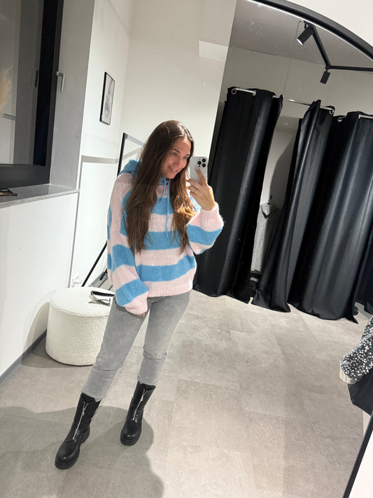 Pulli mit Kapuze -8819- rosa/blau - Sarahs Modeboutique