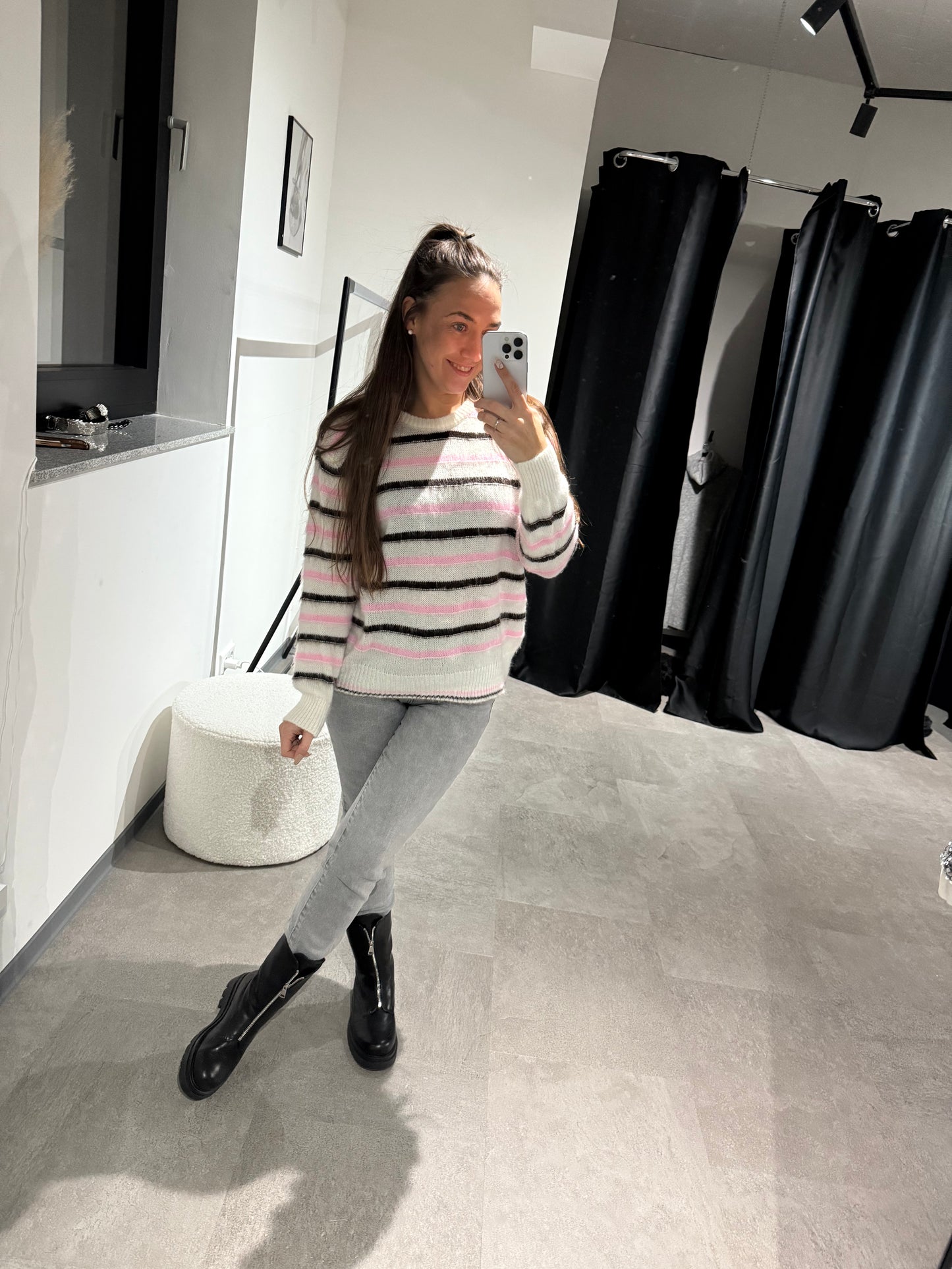 Pullover gestreift -8821- rosa/braun - Sarahs Modeboutique